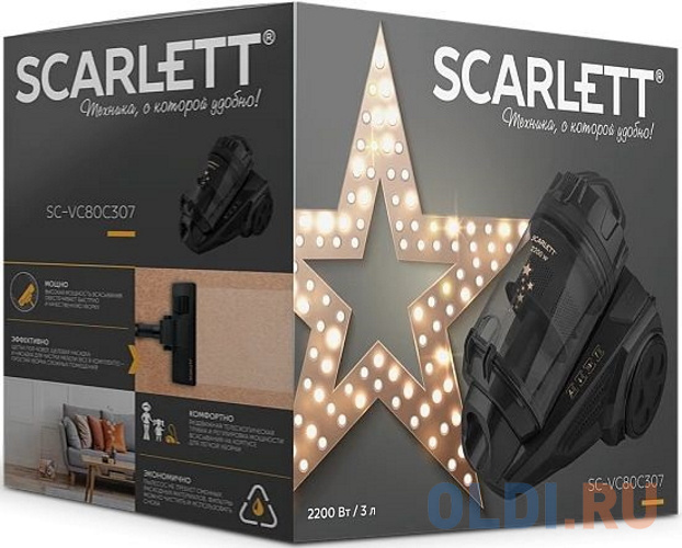 Пылесос Scarlett Золотая коллекция SC-VC80C307 2200Вт черный