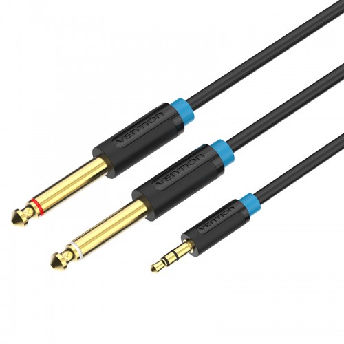 Кабель Jack 3.5mm(M)-2xJack 6.5mm(M), экранированный, 1 м, черный Vention BACB (BACBF)