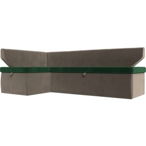 Кухонный угловой диван Лига Диванов Омура велюр зеленый\коричневый левый угол (113199L)