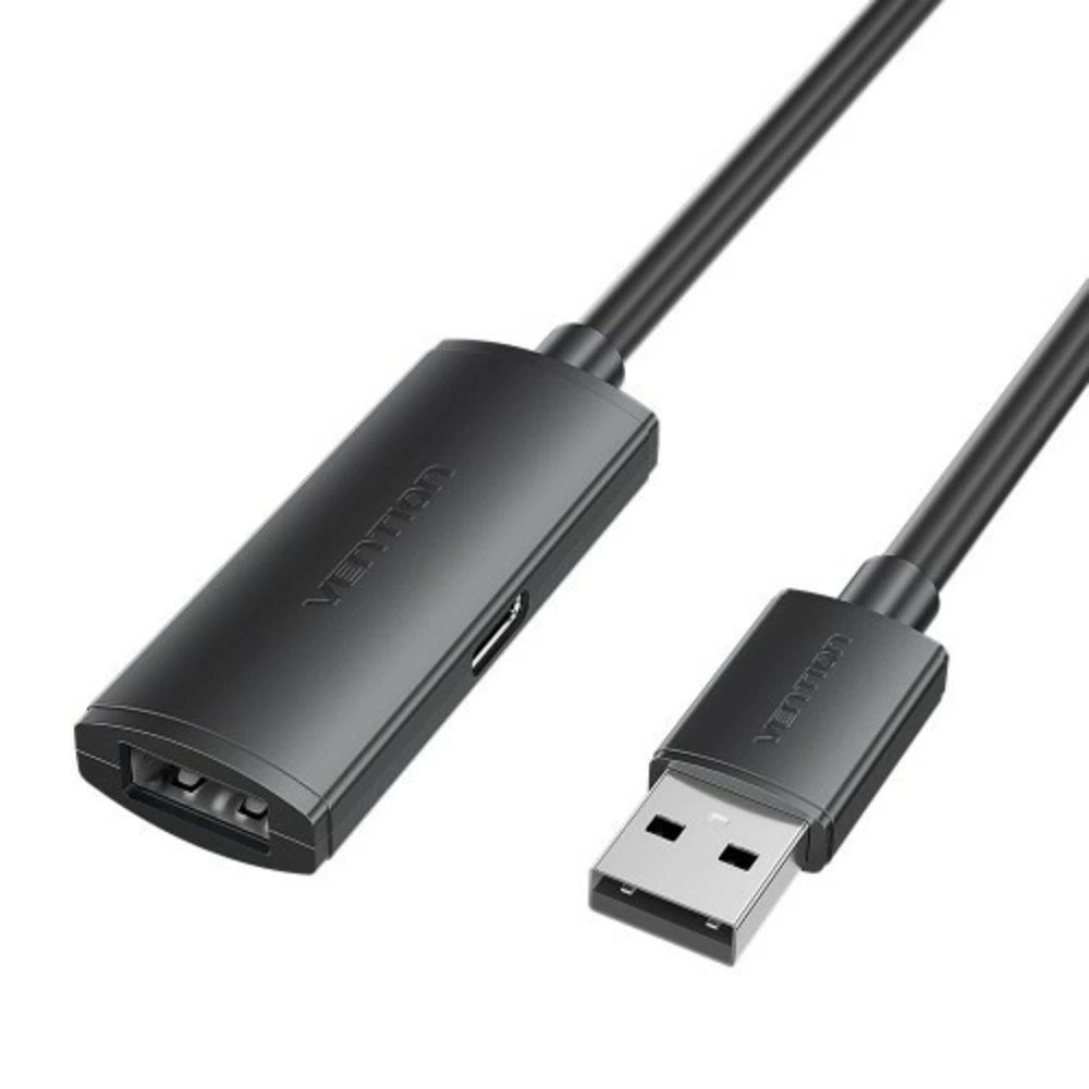 Кабель-удлинитель USB 2.0(Am)-USB 2.0(Af), экранированный, 15 м, черный, Vention (CBKBN)