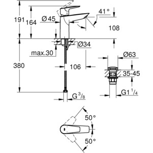 Смеситель для раковины Grohe BauEdge New хром (23901001)