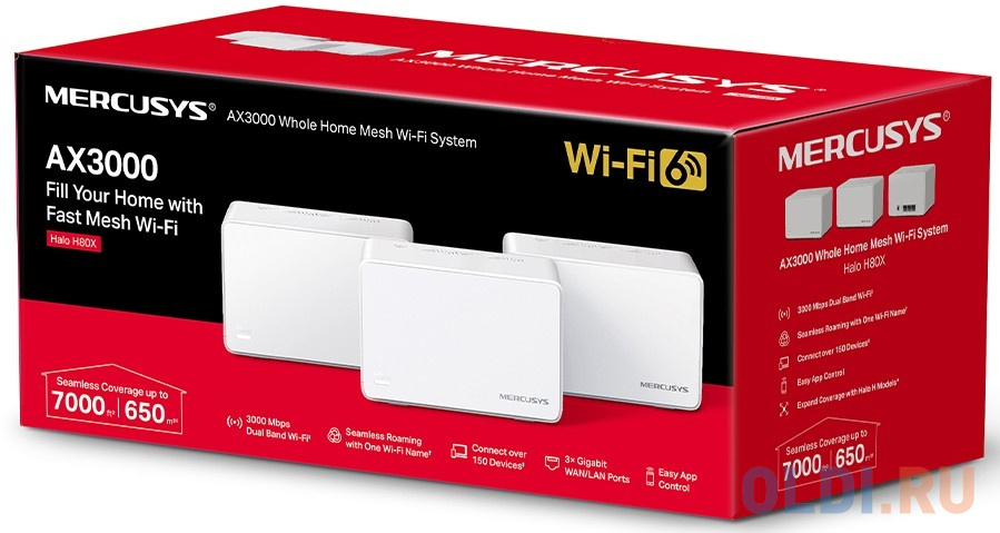 Wi-Fi система Mercusys Halo H80X (3-pack) 802.11ax 2400Mbps 2.4 ГГц 5 ГГц 3xLAN белый