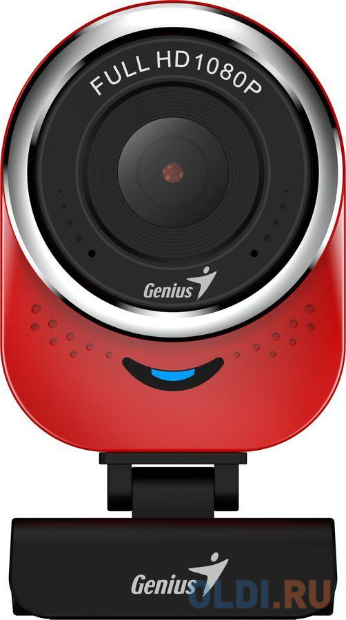 GENIUS QCam 6000, red, Full-HD 1080p webcam, universal clip, 360 degree swivel, USB, built-in microphone, rotation 360 degree, tilt 90 degree