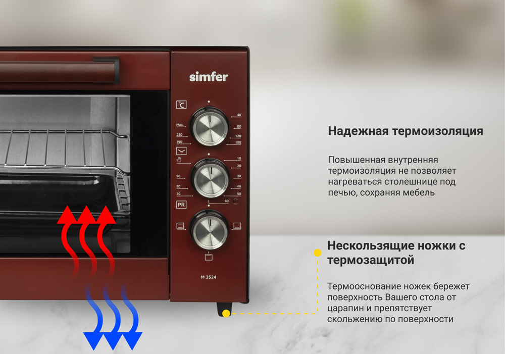 Мини-печь Simfer M3524 Classic, 3 режима работы, верхний и нижний нагрев в Москвe