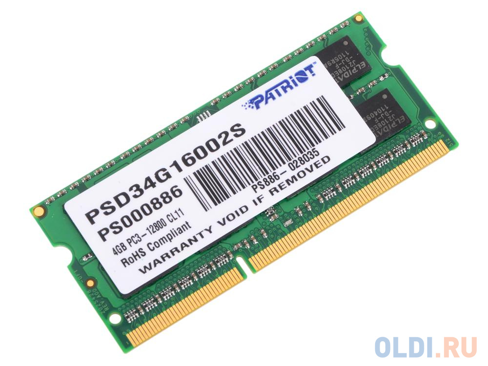 Оперативная память для ноутбука Patriot PSD34G16002S SO-DIMM 4Gb DDR3 1600 MHz PSD34G16002S