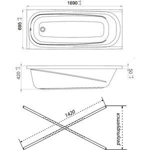 Акриловая ванна 1ACReal Европа 170х70 с каркасом (Щ0000040925, Щ0000041798)