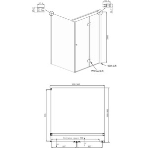 Душевой уголок Ambassador Diamond 90x90 с душевой системой Am.Pm, правый, прозрачный, хром (12011105R, F0780700)