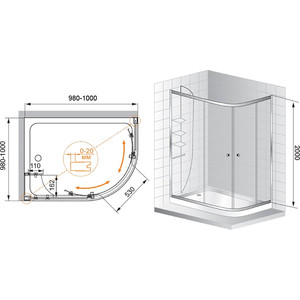 Душевой уголок Cezares Anima RH-2 L 120x100 левый, прозрачный, хром (ANIMA-W-RH-2-120/100-C-Cr-L) в Москвe