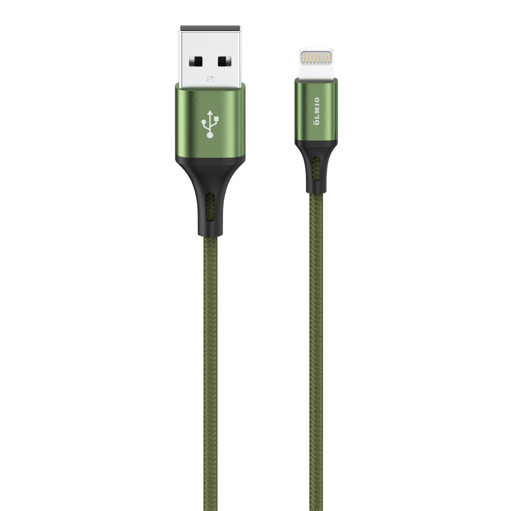 Кабель OLMIO BASIC, USB 2.0 - lightning, 1.2м, 2.1A, текстильная оплетка, зеленый