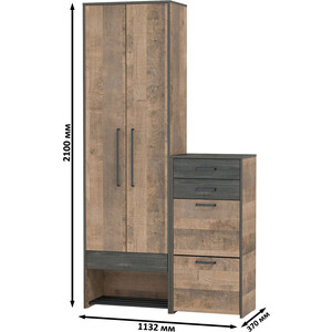 Прихожая Моби Трувор 13.328.02 Шкаф для одежды + 13.241.06 Тумба для обуви, цвет дуб гранж песочный/интра (1025774)
