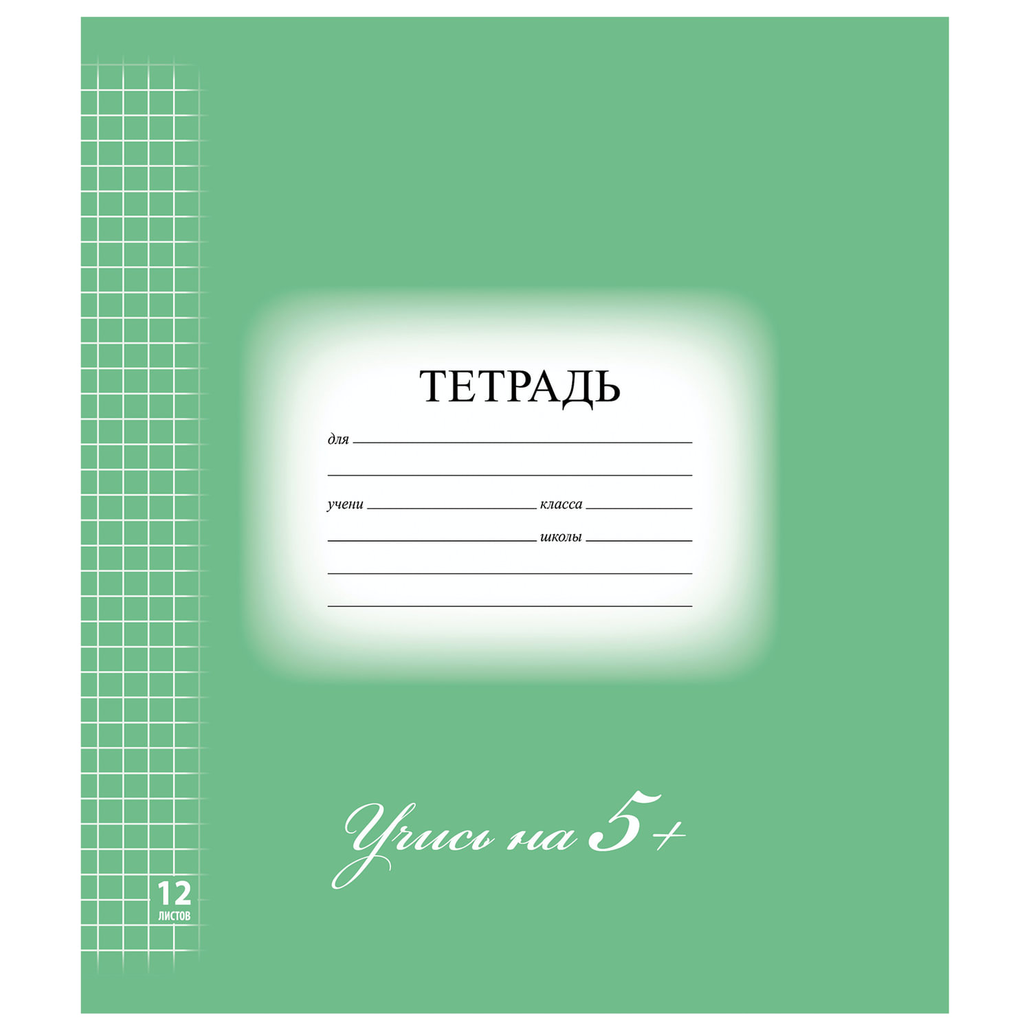 Тетрадь 12 л. BRAUBERG ЭКО 5-КА, клетка, обложка картон, ЗЕЛЕНАЯ, 104759, (80 шт.) в Москвe