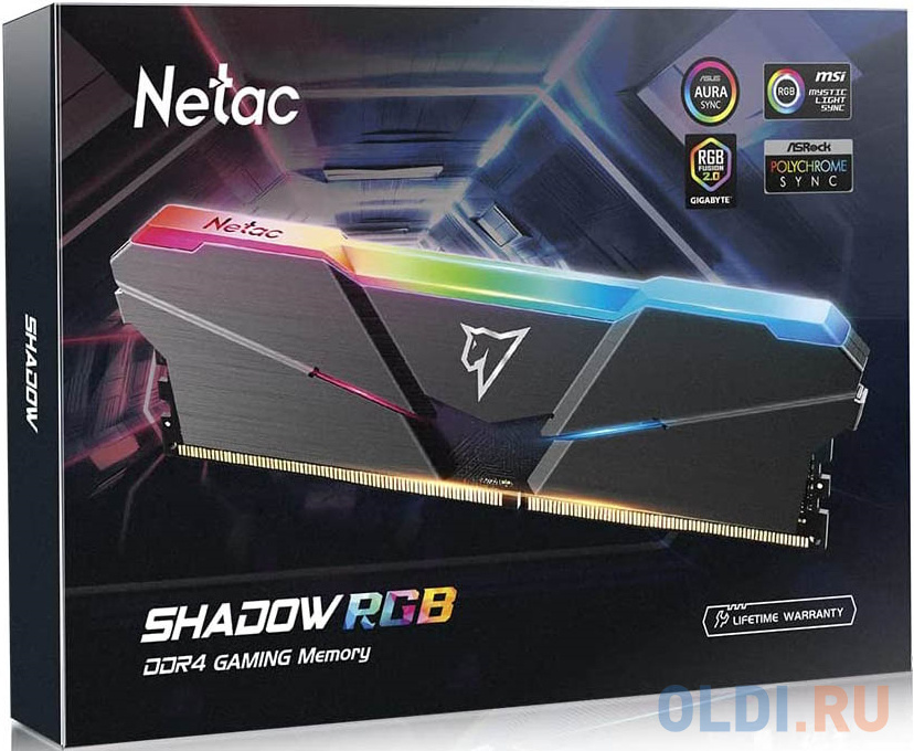 Оперативная память для компьютера Netac Shadow RGB DIMM 32Gb DDR4 3200 MHz NTSRD4P32DP-32E