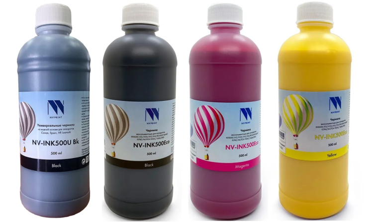 Чернила NV-Print, 500 мл, голубой/пурпурный/желтый/черный, совместимые, экосольвентные (NV-INK500Eco4)