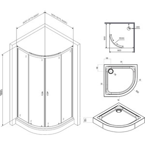 Душевой уголок Am.Pm X-Joy Twin Slide 90x90 с поддоном, прозрачный, матовый черный (W88G-205-090BT64, W88T-205-090W64) в Москвe