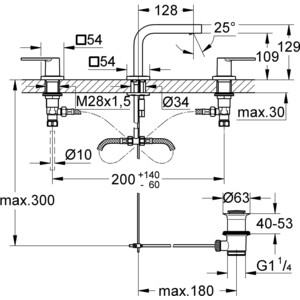 Смеситель для раковины Grohe Quadra на 3 отверстия (20306000)