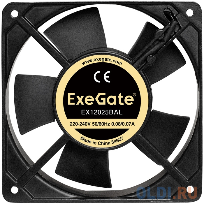 Exegate EX289013RUS Вентилятор 220В ExeGate EX12025BAL (120x120x25 мм, 2-Ball (двойной шарикоподшипник), подводящий провод 30 см, 22000RPM, 33dBA)