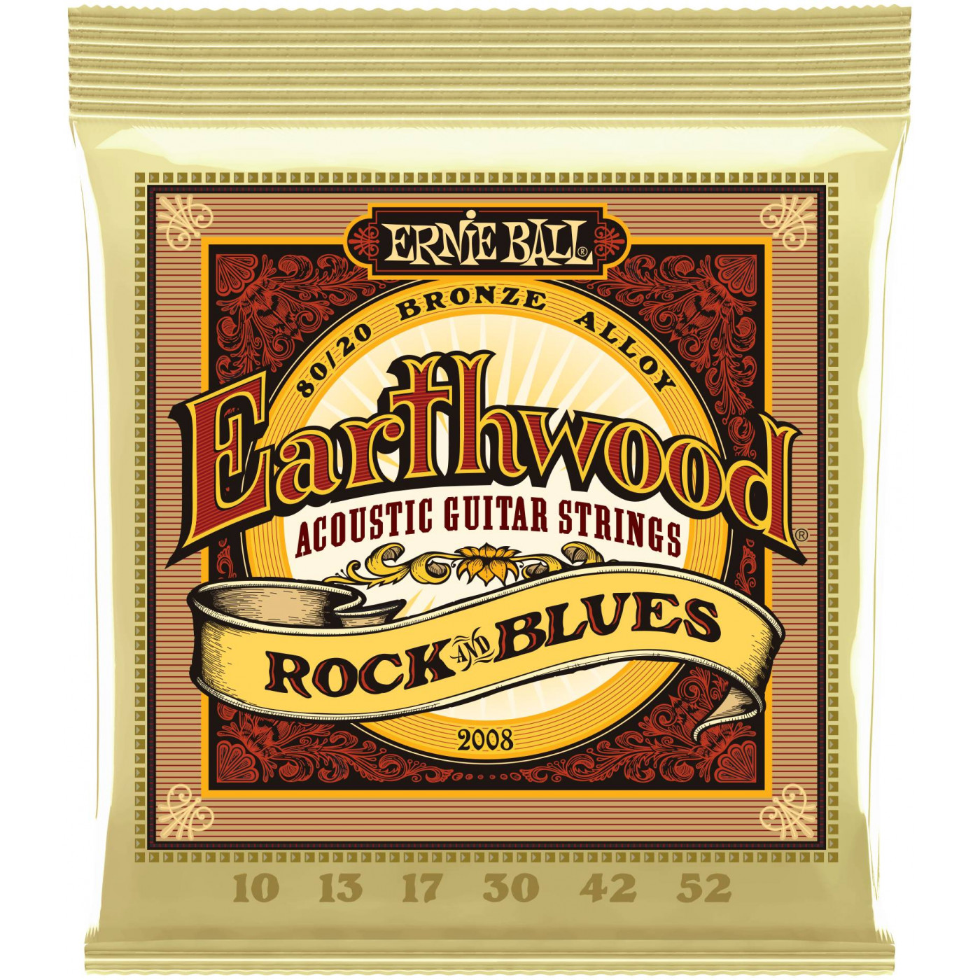 Струны Ernie Ball P02008 Earthwood Rock & Blues для акустической гитары бронза 10-52