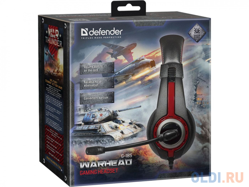 Гарнитура Defender Warhead G-185 черный+красный 2 м.