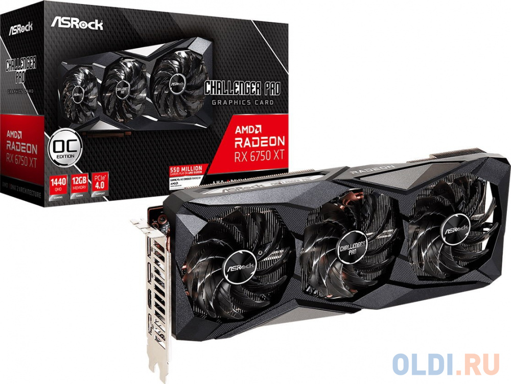 ASROCK Radeon RX 6750 XT Challenger Pro 12G OC, 3*DP, 1*HDMI, FAN 3; 90-GA3QZZ-00UANF в Москвe