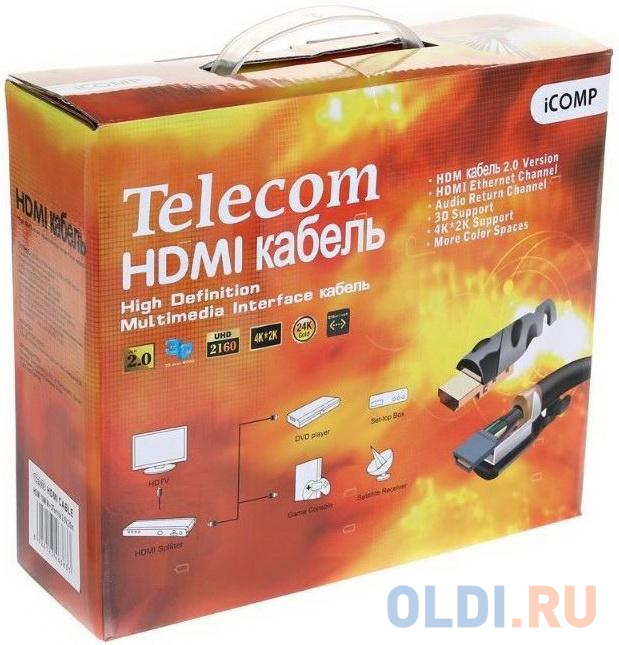 Кабель HDMI 40м VCOM Telecom TCG2020-40M круглый черный