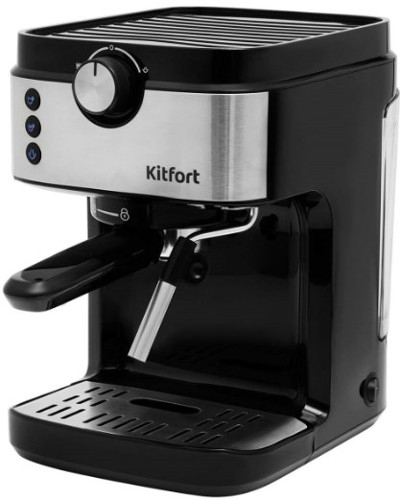 Кофеварка рожковая Kitfort KT-742, молотый / зерновой, 1л/200мл, ручной капучинатор, дисплей, черный, 1450Вт