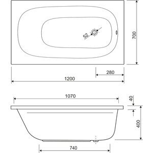 Акриловая ванна Cezares Eco 120х70 (ECO-120-70-40-W37)