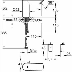 Смеситель для раковины Grohe BauCosmo E, питание от батарейки (36451000)