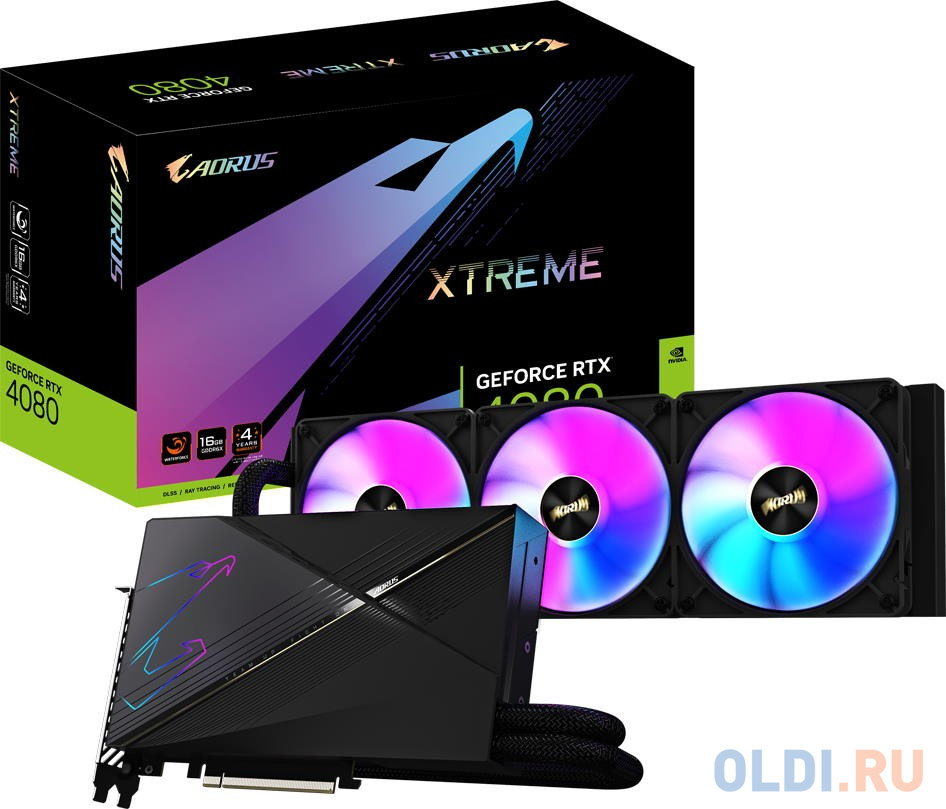 Видеокарта GigaByte nVidia GeForce RTX 4080 AORUS XTREME WATERFORCE 16384Mb GV-N4080AORUSX W-16GD