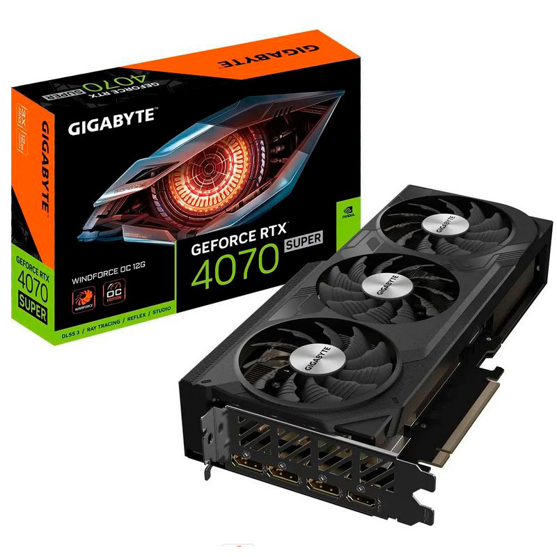 Видеокарта GigaByte nVidia GeForce RTX 4070 Super Windforce OC 12G 2505Mhz PCI-E 4.0 12288Mb 21000Mhz 192-bit HDMI 3xDP GV-N407SWF3OC-12GD