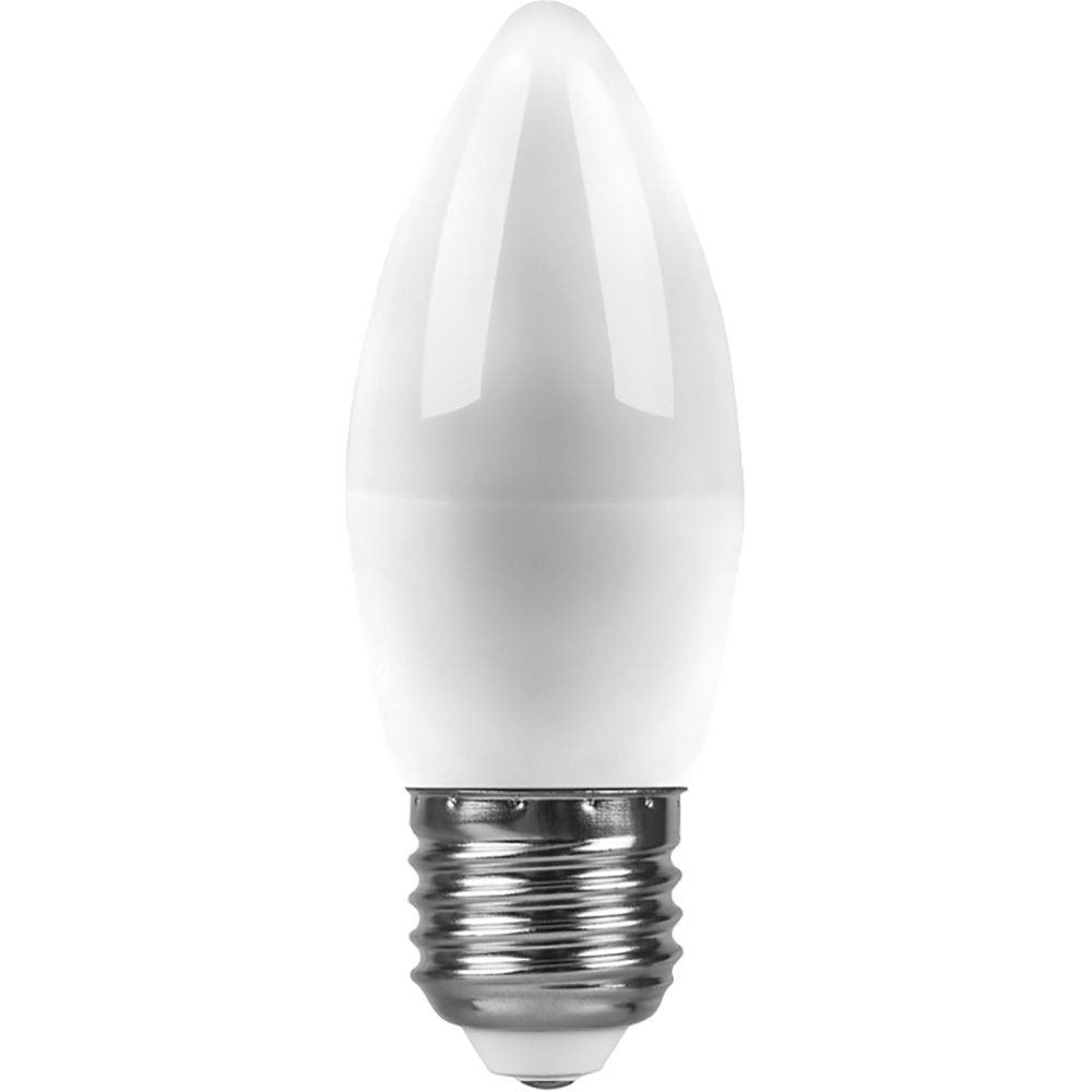 Лампа светодиодная E27 свеча/C37, 9Вт, 6400K / холодный свет, 840лм, Feron LB-570 (25938)