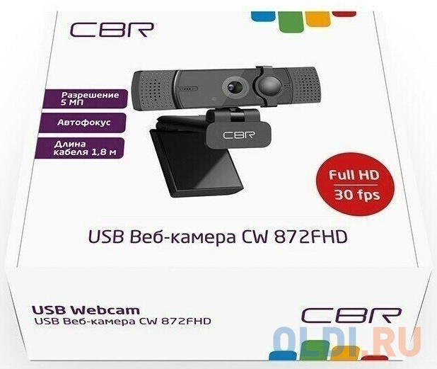 CBR CW 872FHD Black, Веб-камера с матрицей 5 МП, разрешение видео 1920х1080, USB 2.0, встроенный микрофон с шумоподавлением, автофокус, крепление на м в Москвe