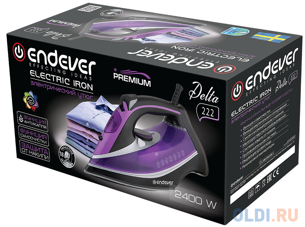 Утюг ENDEVER Delta-222 violet/black (Мощность 2400 Вт, паровой удар 140 г/мин) (90291)