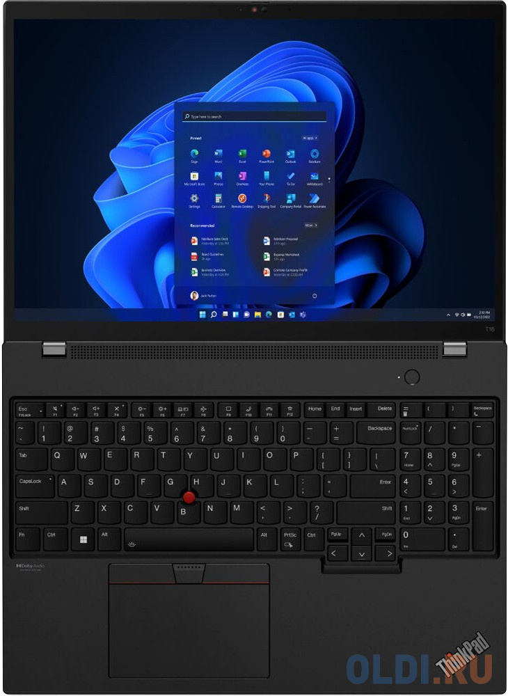 Ноутбук Lenovo ThinkPad T16 G1 Core i5 1235U 8Gb SSD512Gb Intel Iris Xe graphics 16" IPS WUXGA (1920x1200) noOS black WiFi BT Cam (21BV00E5RT)