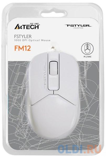 Мышь A4Tech Fstyler FM12S белый оптическая (1200dpi) silent USB (3but) в Москвe