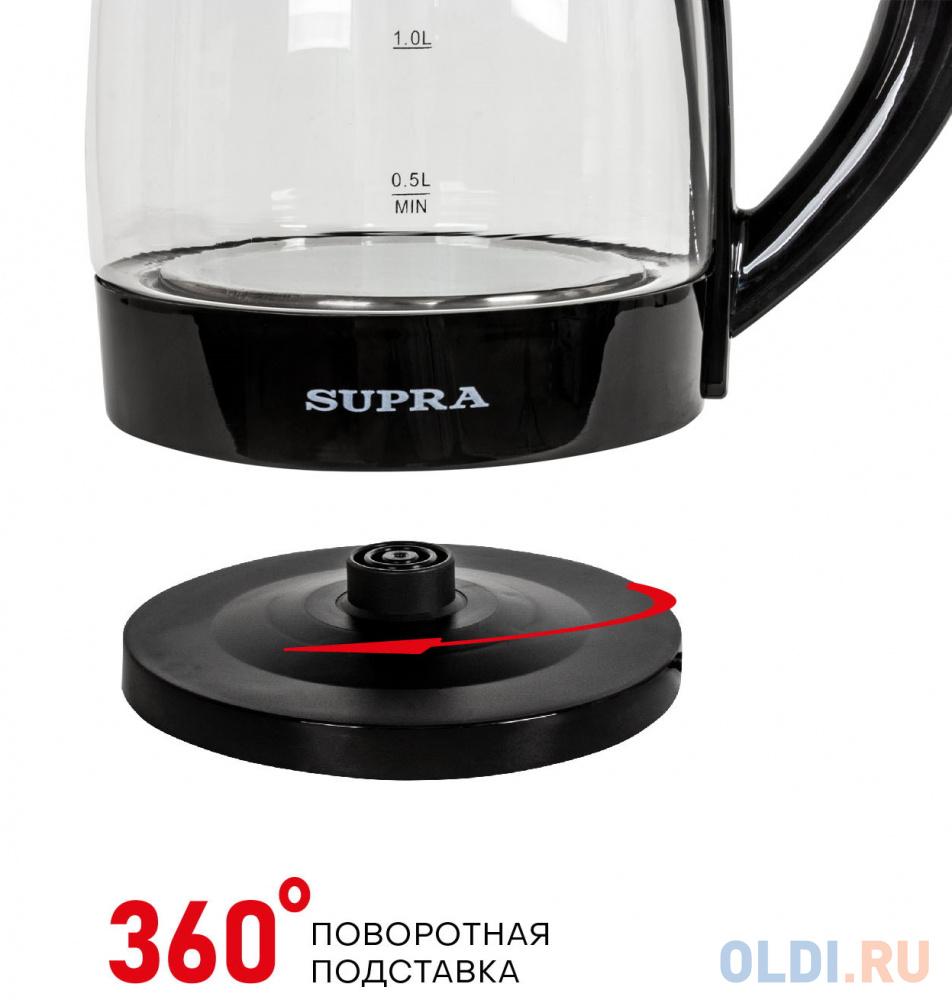 Чайник электрический Supra KES-1853G 1.8л. 1500Вт черный/прозрачный (корпус: стекло)