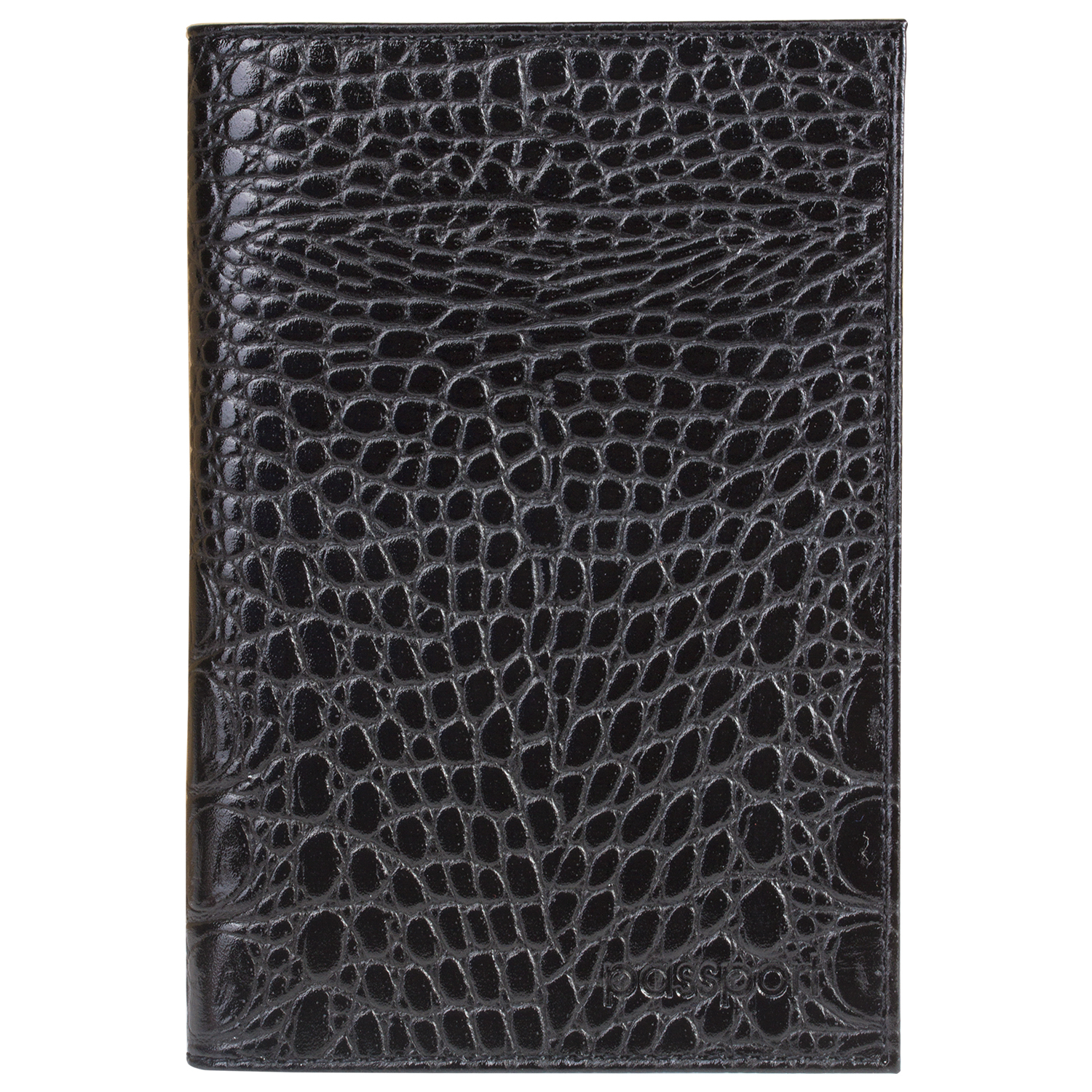 Обложка для паспорта BEFLER Кайман, натуральная кожа, тисненение крокодил, черная, O.1.-13