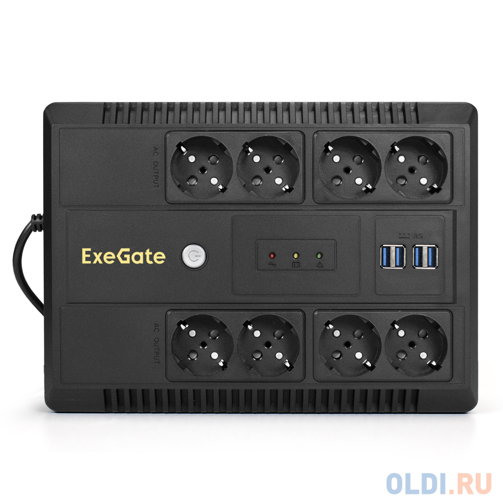 Exegate EX293853RUS ИБП ExeGate NEO NNB-600.LED.AVR.8SH.CH <600VA/360W, LED, AVR, 8*Schuko, 4*USB-порта для зарядки, Black>