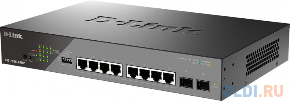 D-Link Smart L2 Surveillance Switch 8х1000Base-T PoE, 2x1000Base-X SFP, PoE Budget 130W, Long-range PoE up to 250m