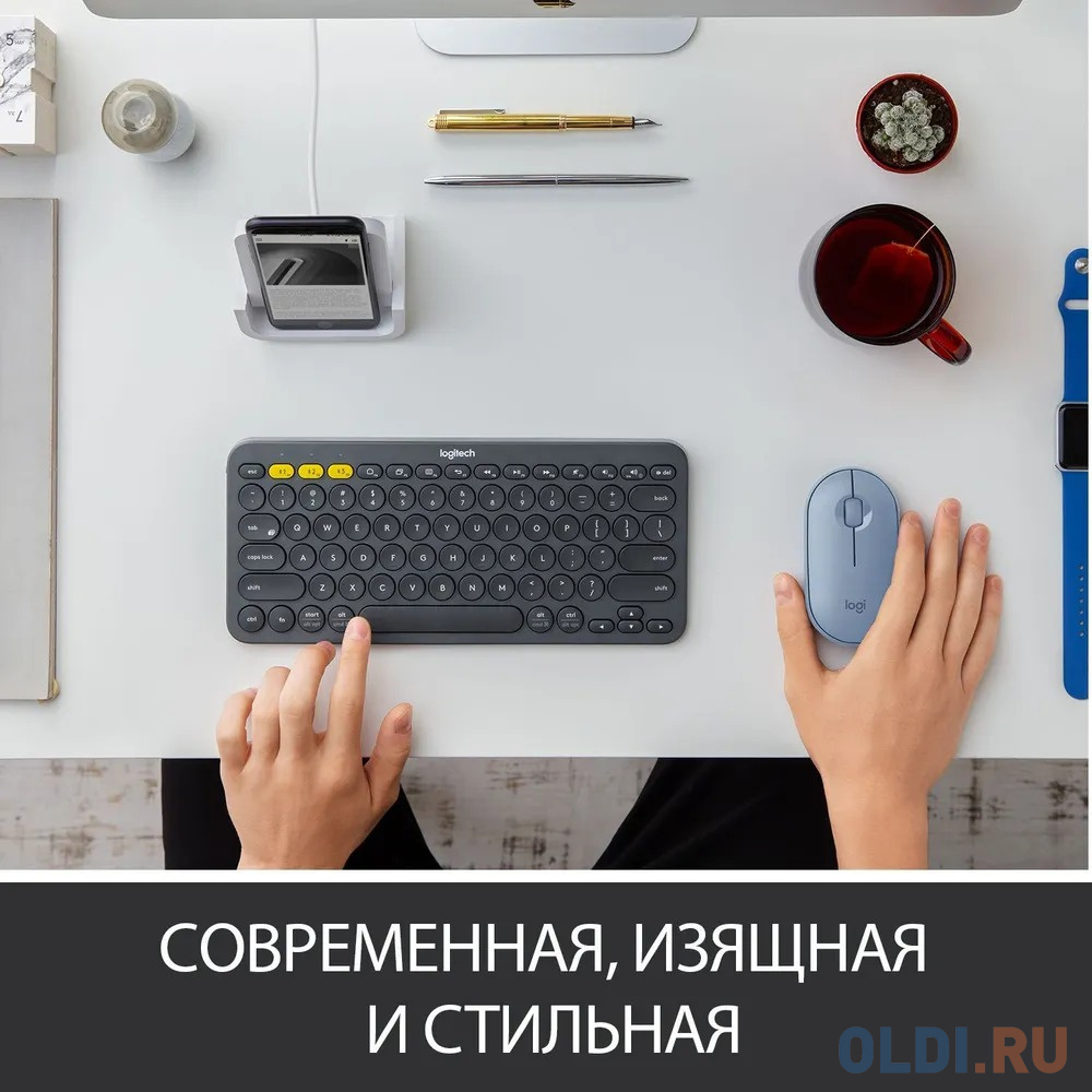 Мышь беспроводная Logitech PEBBLE M350 синий USB + Bluetooth