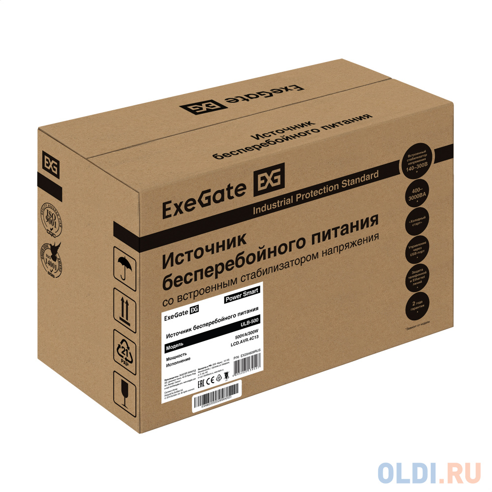 ИБП ExeGate Power Smart ULB-500.LCD.AVR.4C13 <500VA/300W, LCD, AVR, 4*C13, Black>