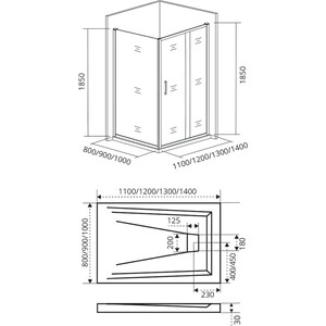 Душевой уголок Good Door Jazz WTW+SP 140x80 с поддоном, прозрачный, золото