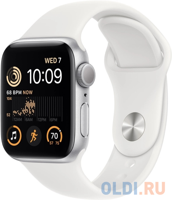 Смарт-часы Apple Watch SE 2022 A2723 44мм OLED корп.серебристый рем.белый разм.брасл.:M/L (MNTJ3LL/A)
