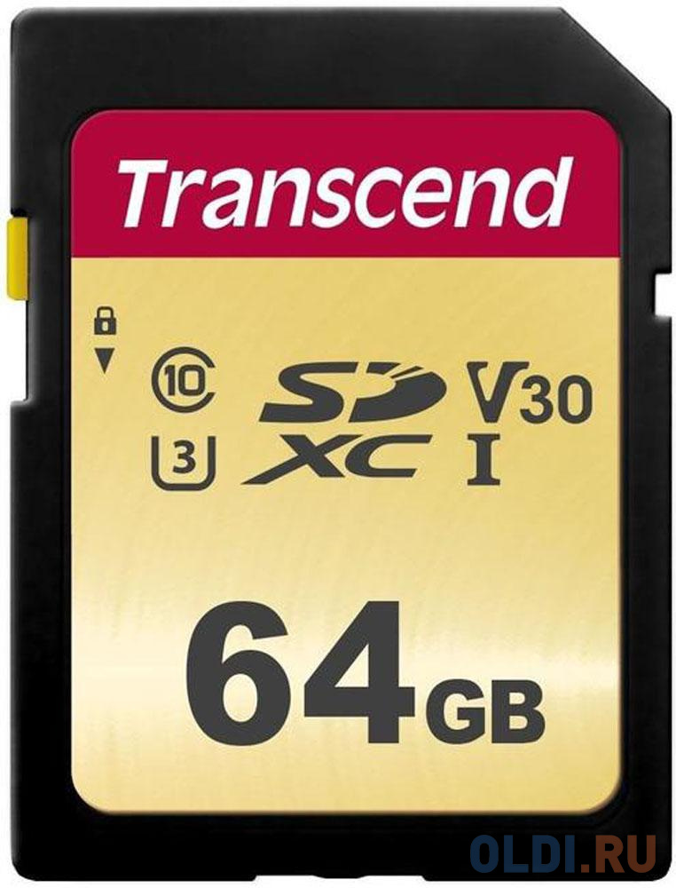 Карта памяти SecureDigital 64Gb Transcend TS64GSDC500S {SDXC Class 10, UHS-I U3, MLC} в Москвe