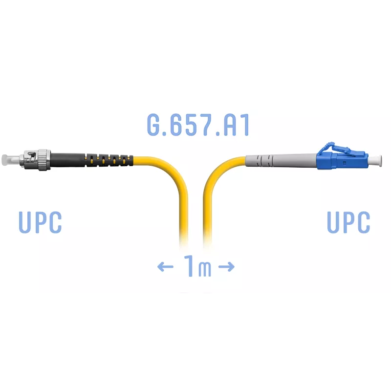 Патч-корд оптический SNR, LC/UPC-ST/UPC, одномодовый, 9/125, G.657.A1, одинарный, 1м, желтый (SNR-PC-LC/UPC-ST/UPC-A-1m)