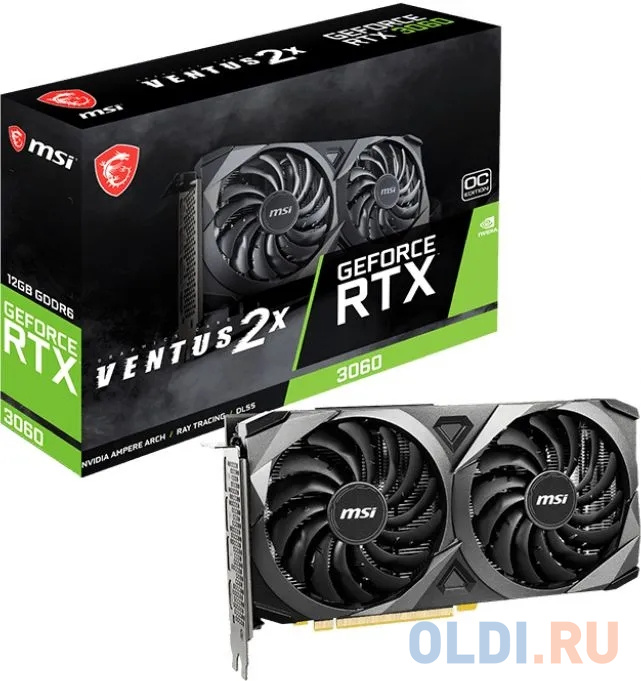 Видеокарта MSI PCI-E 4.0 RTX 3060 VENTUS 2X 12G NVIDIA GeForce RTX 3060 12288Mb 192 GDDR6 1680/15000 HDMIx1 DPx3 HDCP Ret