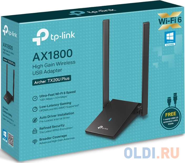AX1800 Двухдиапазонный Wi-Fi 6 USB-адаптер высокого усиления