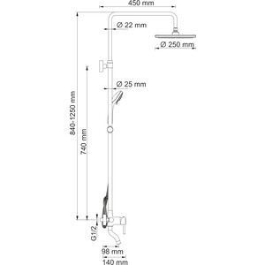 Душевая система Wasserkraft хром (A14401)