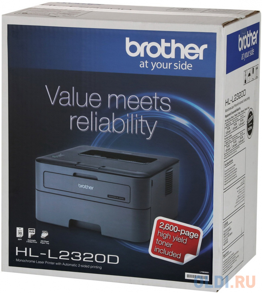 Brother HL-L2320D (HL-L2320D) {А4, ч/б, 30 стр/мин, 8Мб, печать HQ1200 (2400x600), 1х250л., Duplex, USB, пусковой тонер. РМ: DR-2305, TN-2305, TN-2355 в Москвe