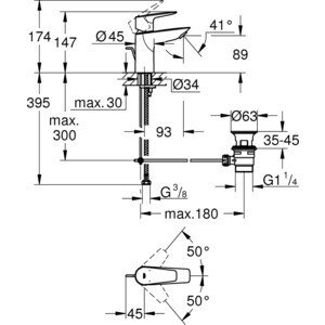 Смеситель для раковины Grohe BauEdge New с донным клапаном, хром (23328001)