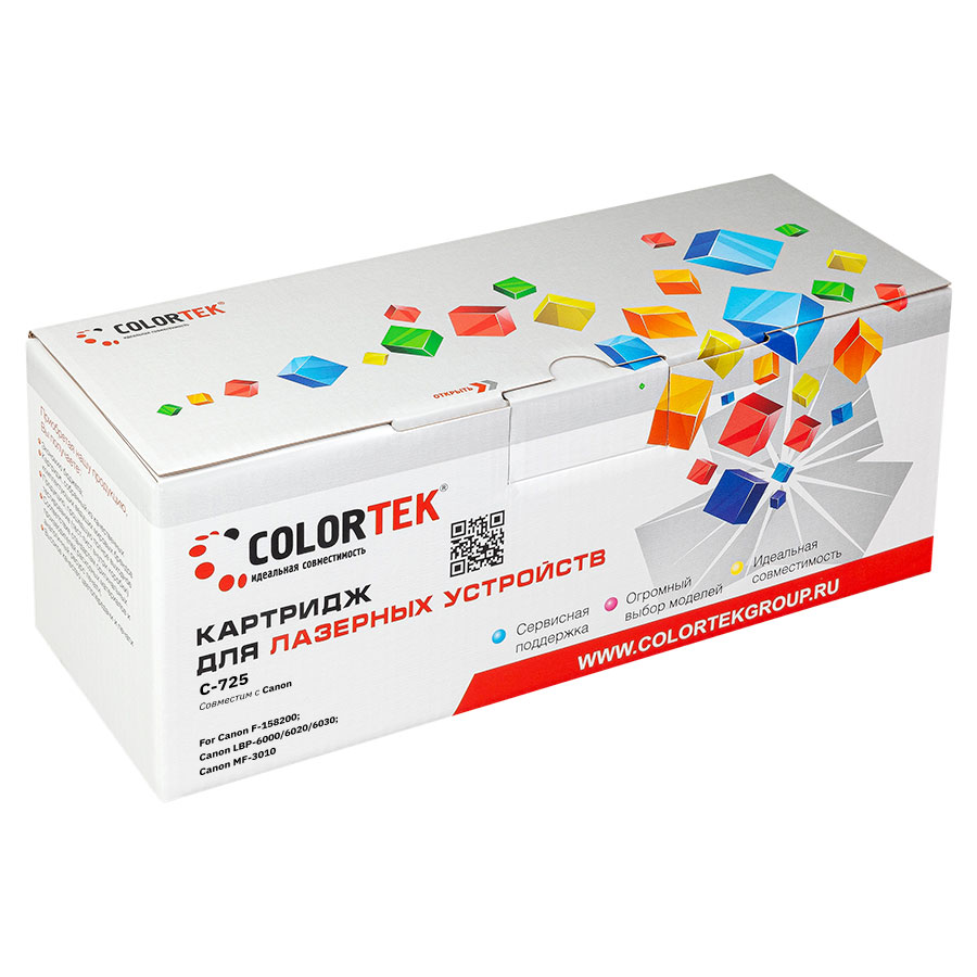 Картридж лазерный Colortek СТ-725 (725), черный, 1600 страниц, совместимый для Canon F-158200/LBP-6000/LBP-6020/LBP-6030/MF-3010